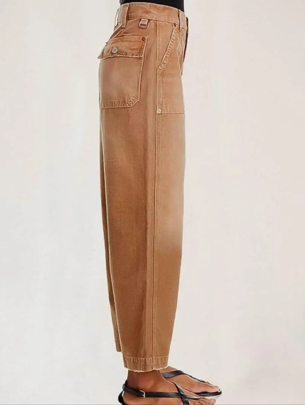 Flamingals Midwaist Wide Leg Cropped Pants Raw Hem NWT Women's Large - Picture 2 of 10